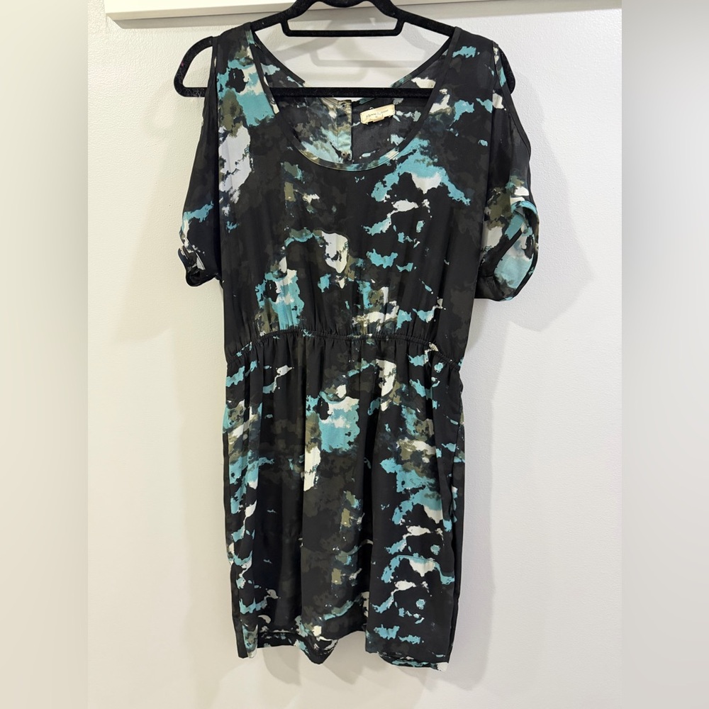 Silence + Noise Black and Teal Midi Dress